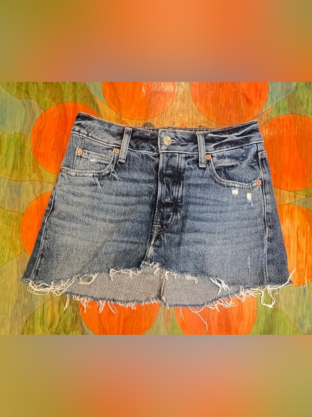 Womens Denim Medium Wash Casual Cut Off Mini Jean Skirt Size 4 Cotton Spandex